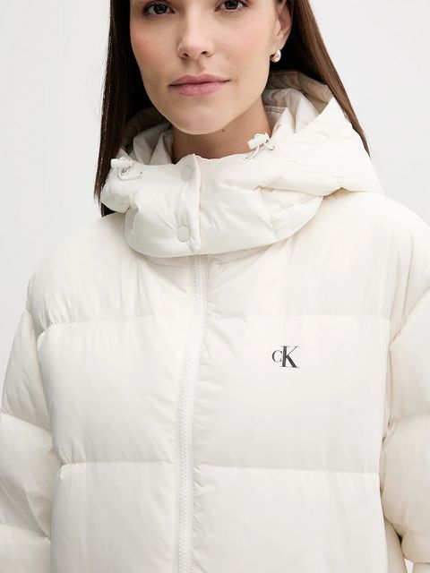 Calvin Klein Jeans kurtka puchowa kolor beżowy zimowa LV047D502G