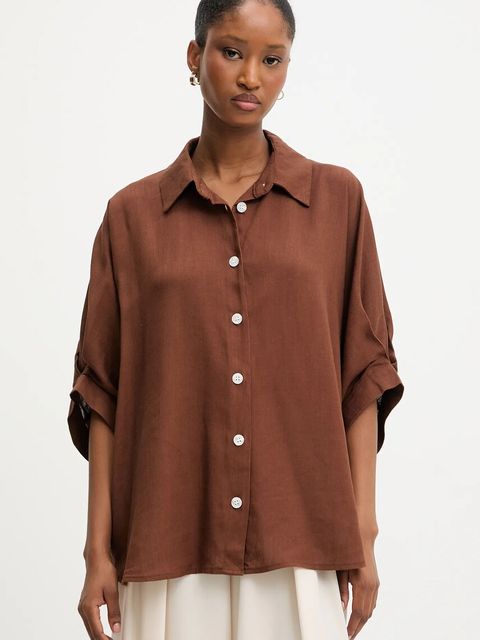 Answear.LAB koszula z lnem damska kolor brązowy relaxed z kołnierzykiem klasycznym - zdjęcie produktu nr 1