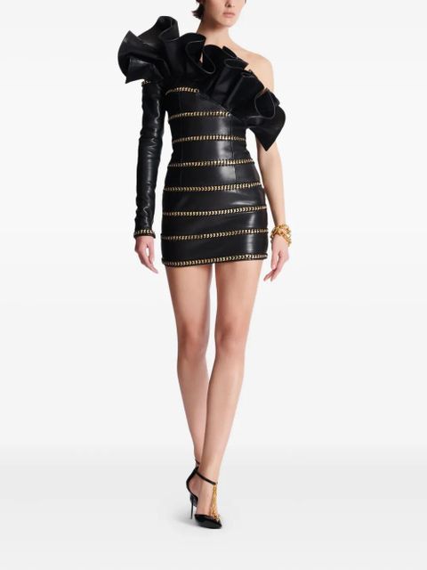 Balmain asymmetric leather mini dress - Black - zdjęcie produktu nr 2