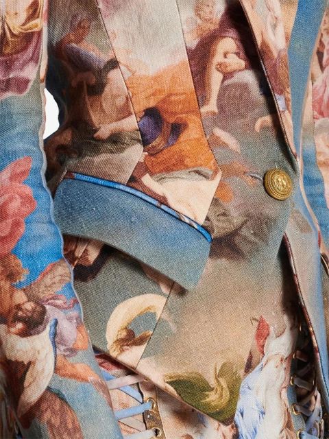 Balmain abstract-print double-breasted blazer - Blue