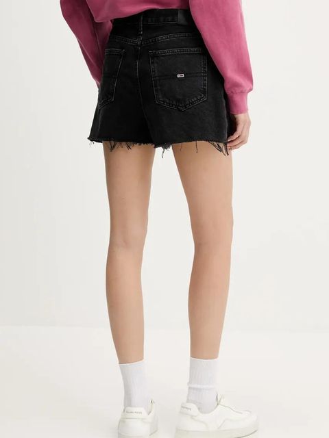 Tommy Jeans szorty jeansowe damskie kolor czarny gładkie high waist DW0DW20097
