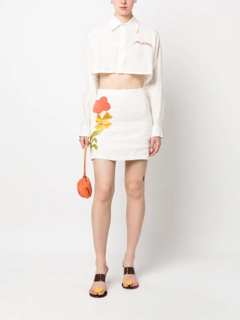Marni slogan-embroidered long-sleeve cropped shirt - Neutrals - zdjęcie produktu nr 2