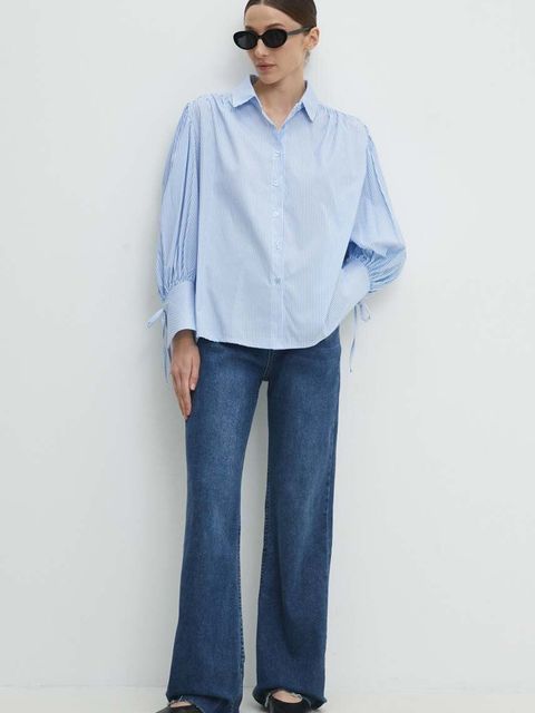 Answear.LAB koszula bawełniana damska kolor niebieski relaxed z kołnierzykiem klasycznym