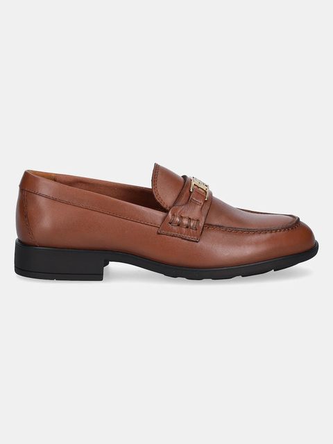 Tommy Hilfiger mokasyny skórzane TH LOGO LEATHER LOAFER damskie kolor brązowy na płaskim obcasie FW0FW08705