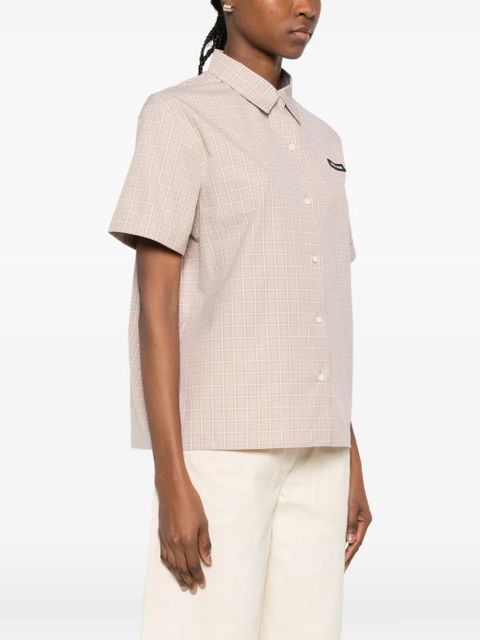Miu Miu logo-patch checked shirt - Neutrals