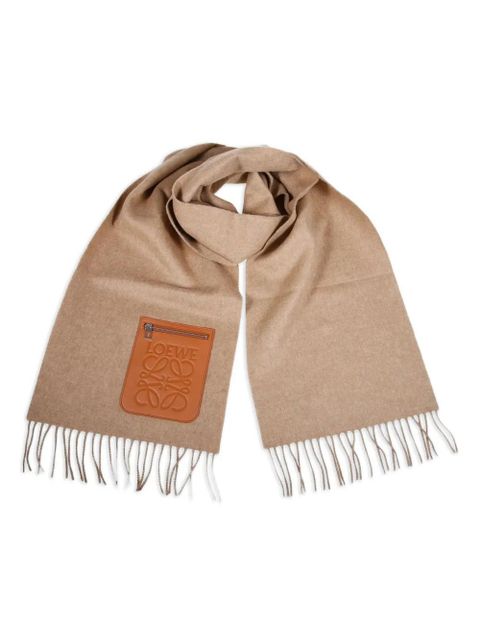 LOEWE leather-patch fringed scarf - Neutrals - zdjęcie produktu nr 2