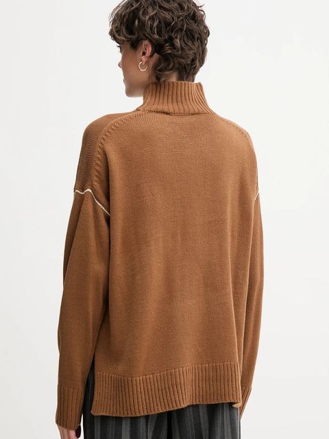 Dkny sweter damski kolor brązowy z półgolfem DJ4R0386