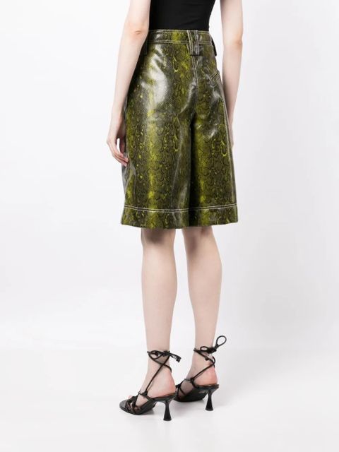 GANNI snake-print faux-leather shorts - Green