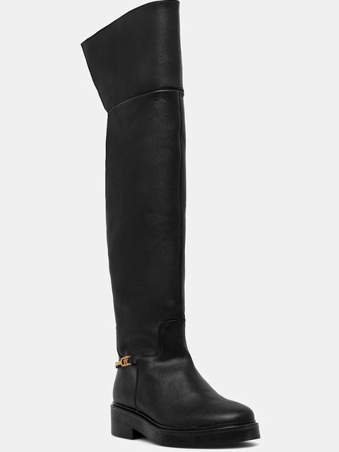 Tommy Hilfiger kozaki skórzane TH HORSEBIT RIDING OVERKNEE BOOT kolor czarny na płaskim obcasie FW0FW08976 - zdjęcie produktu nr 1