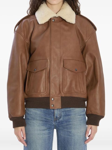Saint Laurent shearling-collar ribbed bomber jacket - Brown - zdjęcie produktu nr 1