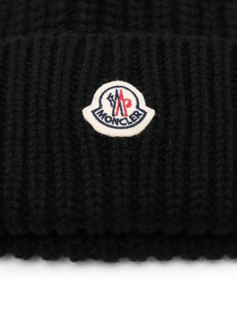 Moncler ribbed logo beanie hat - Black