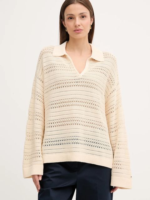 Tommy Hilfiger sweter damski kolor beżowy lekki WW0WW46524 - zdjęcie produktu nr 1