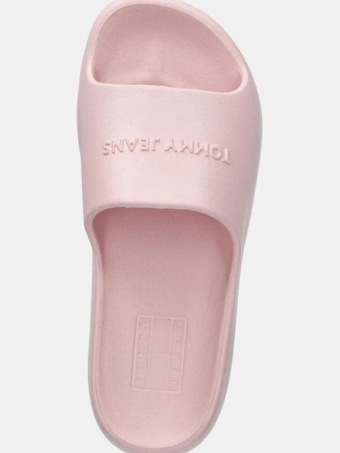 Tommy Jeans klapki CHUNKY POOL SLIDE ESS damskie kolor różowy na platformie EN0EN02879
