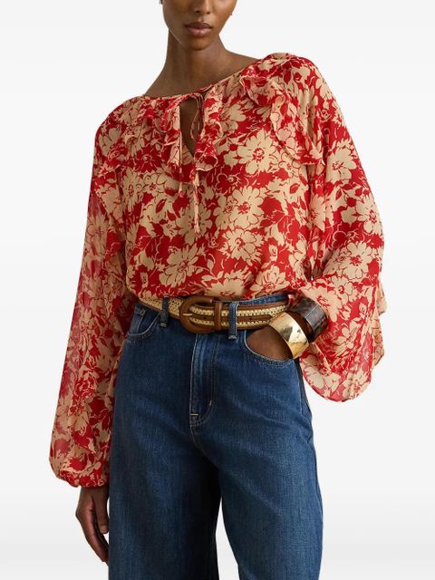 Lauren Ralph Lauren floral-print ruffled shirt - Red - zdjęcie produktu nr 2