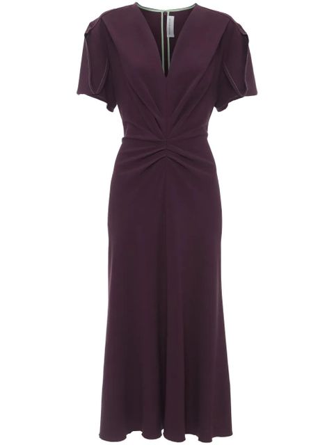 Victoria Beckham gathered V-neck midi dress - Purple - zdjęcie produktu nr 1