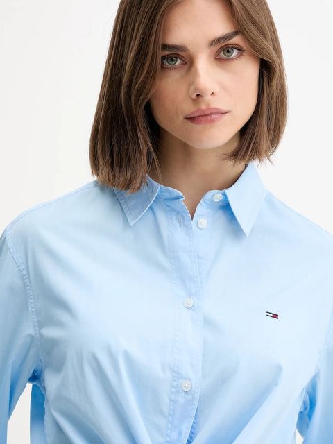 Tommy Jeans koszula bawełniana damska kolor niebieski relaxed z kołnierzykiem klasycznym DW0DW20990