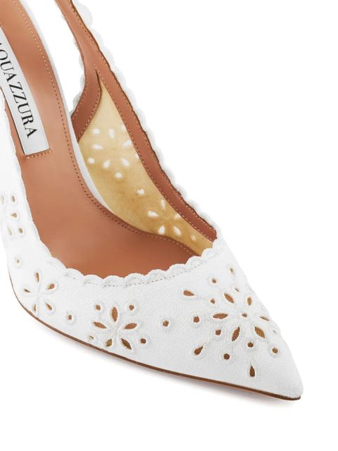 Aquazzura 105mm Broderie bow-embellished pumps - White