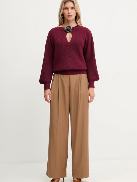 Simona Corsellini sweter z dodatkiem wełny damski kolor bordowy lekki A25CPMGG0401 - zdjęcie produktu nr 2