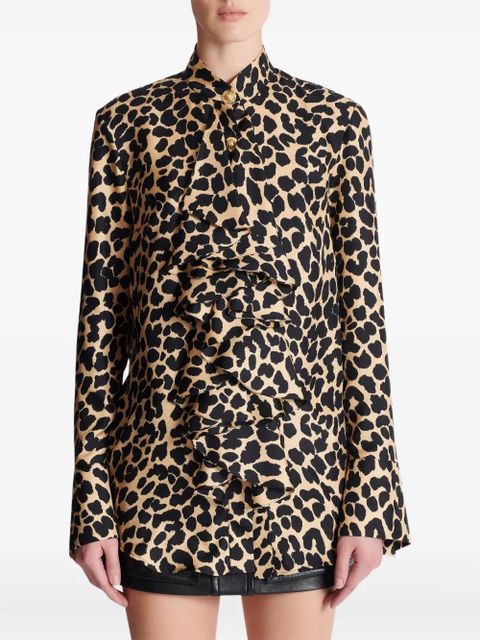 Balmain ruffled leopard-print shirt - Neutrals