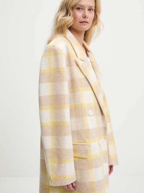 Answear.LAB płaszcz z wełną damski kolor żółty przejściowy dwurzędowy