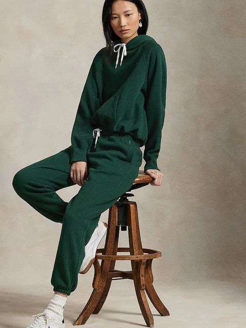 Polo Ralph Lauren spodnie dresowe damskie kolor zielony gładkie 211971700