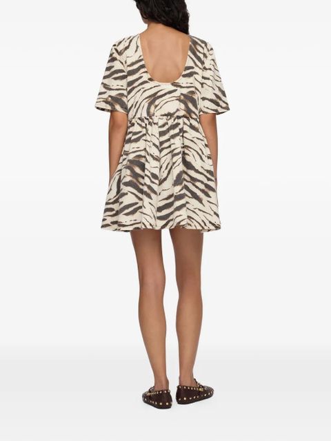 GANNI zebra-print denim dress - Neutrals