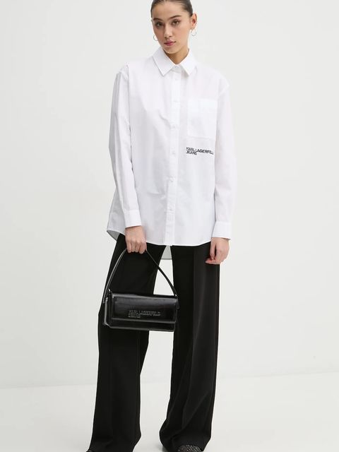 Karl Lagerfeld Jeans koszula bawełniana damska kolor biały relaxed z kołnierzykiem klasycznym A1W11001 - zdjęcie produktu nr 2