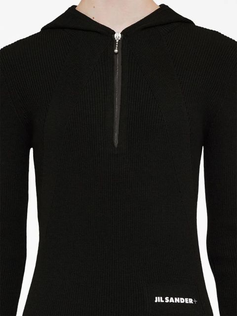 Jil Sander ribbed-knit hooded midi dress - Black