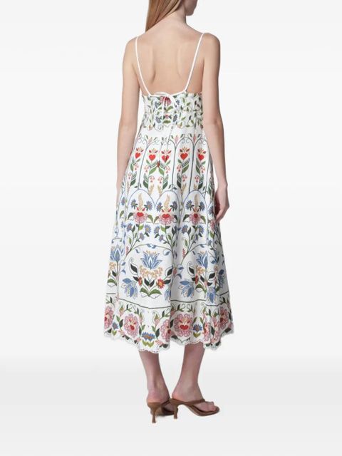 FARM Rio embroidered scallop-edge midi dress - White