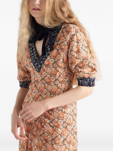 Prada floral-print knit-trimmed midi dress - Orange