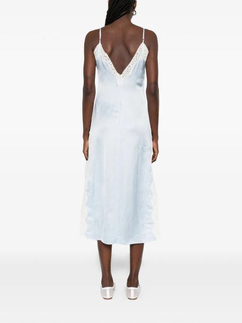 SANDRO ruched lace-detail midi dress - Blue