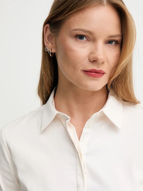 Mos Mosh koszula damska kolor beżowy regular z kołnierzykiem klasycznym 144070