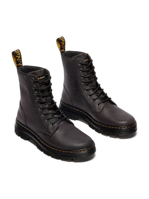 Dr. Martens botki skórzane Combs damskie kolor szary na płaskim obcasie DM40603020
