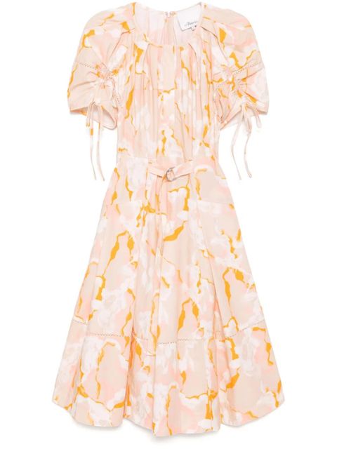 3.1 Phillip Lim abstract-print gathered-sleeves dress - Neutrals - zdjęcie produktu nr 1