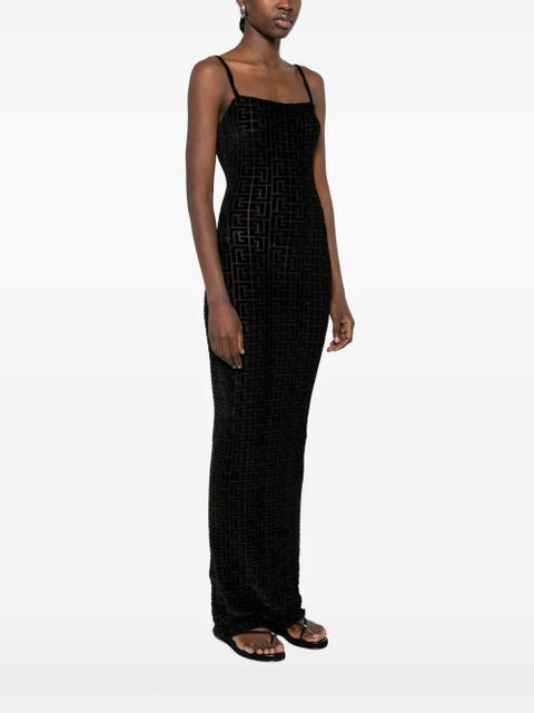 Balmain monogram-pattern maxi dress - Black