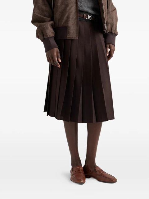 Prada pleated rush stitch midi skirt - Brown
