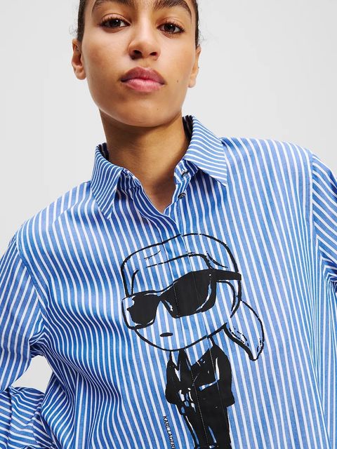 Karl Lagerfeld koszula bawełniana IKON damska kolor niebieski relaxed z kołnierzykiem klasycznym A2W11031