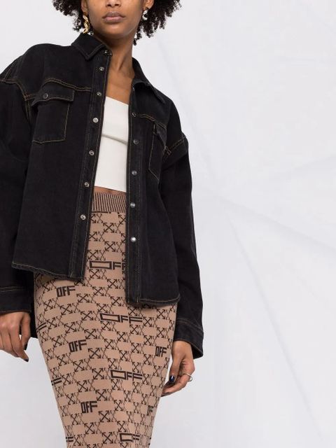 Off-White intarsia-knit Arrows-logo pencil skirt - Brown