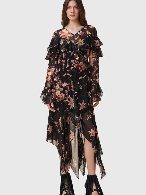 AllSaints sukienka FRESCA kolor czarny maxi rozkloszowana W021DD - zdjęcie produktu nr 1