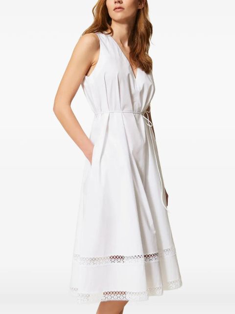 TWINSET lace-trimmed V-neck midi dress - White