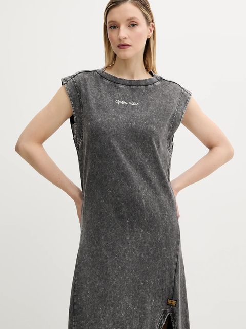 G-Star sukienka bawełniana kolor szary maxi prosta D26096-C756