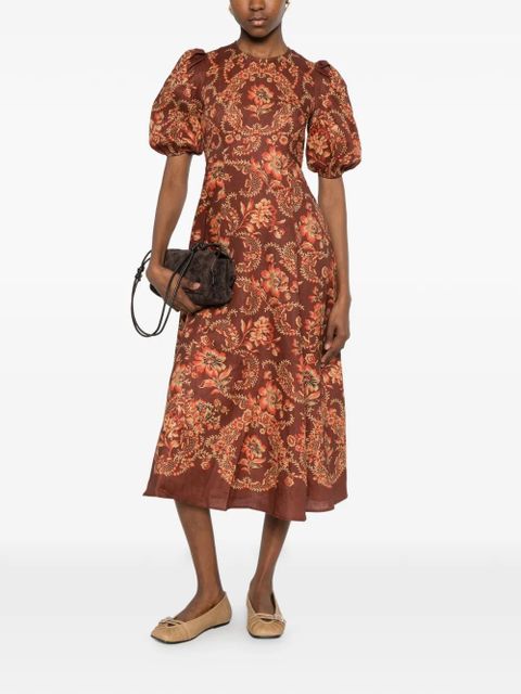 ALEMAIS Seraphina puff-sleeve floral midi dress - Brown - zdjęcie produktu nr 2