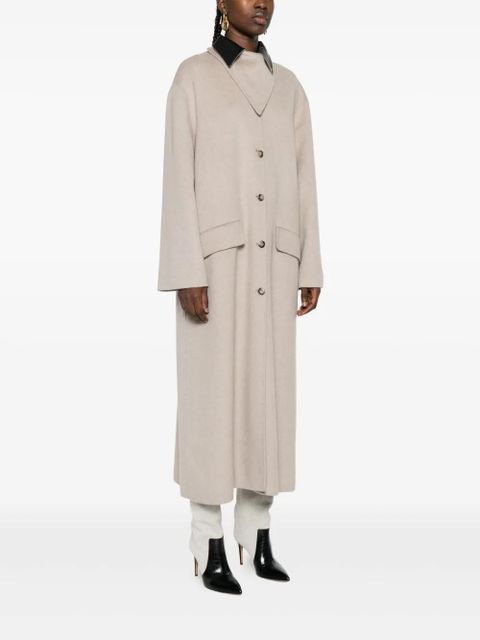 Nanushka contrast-collar button coat - Neutrals