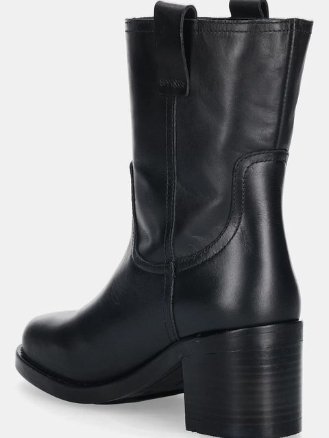 Tommy Hilfiger botki skórzane RIDING LTHR MID BOOT BLOCK HEEL damskie kolor czarny na słupku FW0FW08776