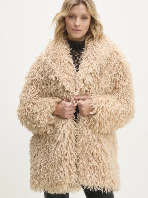 Answear Lab płaszcz damski kolor beżowy przejściowy niezapinany