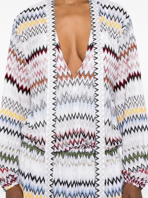 Missoni zigzag-pattern tie-neck mini dress - White