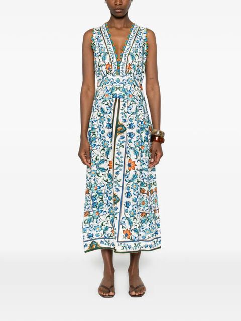 FARM Rio floral-print V-neck midi dress - White