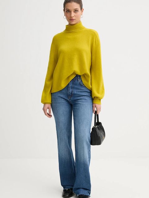 United Colors of Benetton sweter damski kolor zielony lekki z golfem 11CZD204F