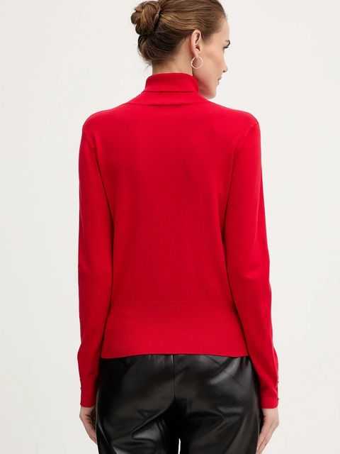 Morgan sweter damski kolor czerwony lekki z golfem MFLORIA