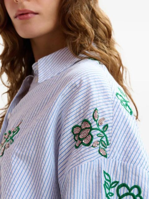 Essentiel Antwerp pinstripe floral-embroidered shirt - Blue